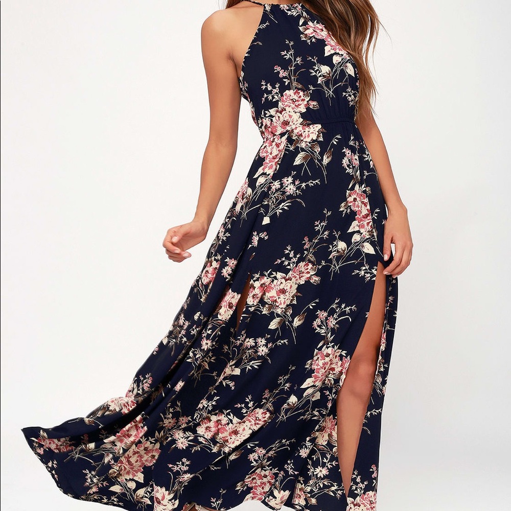 Lulu’s Navy Floral Gown | Size L